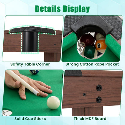 122 cm Wooden Pool Table for Kids and Adults-Green