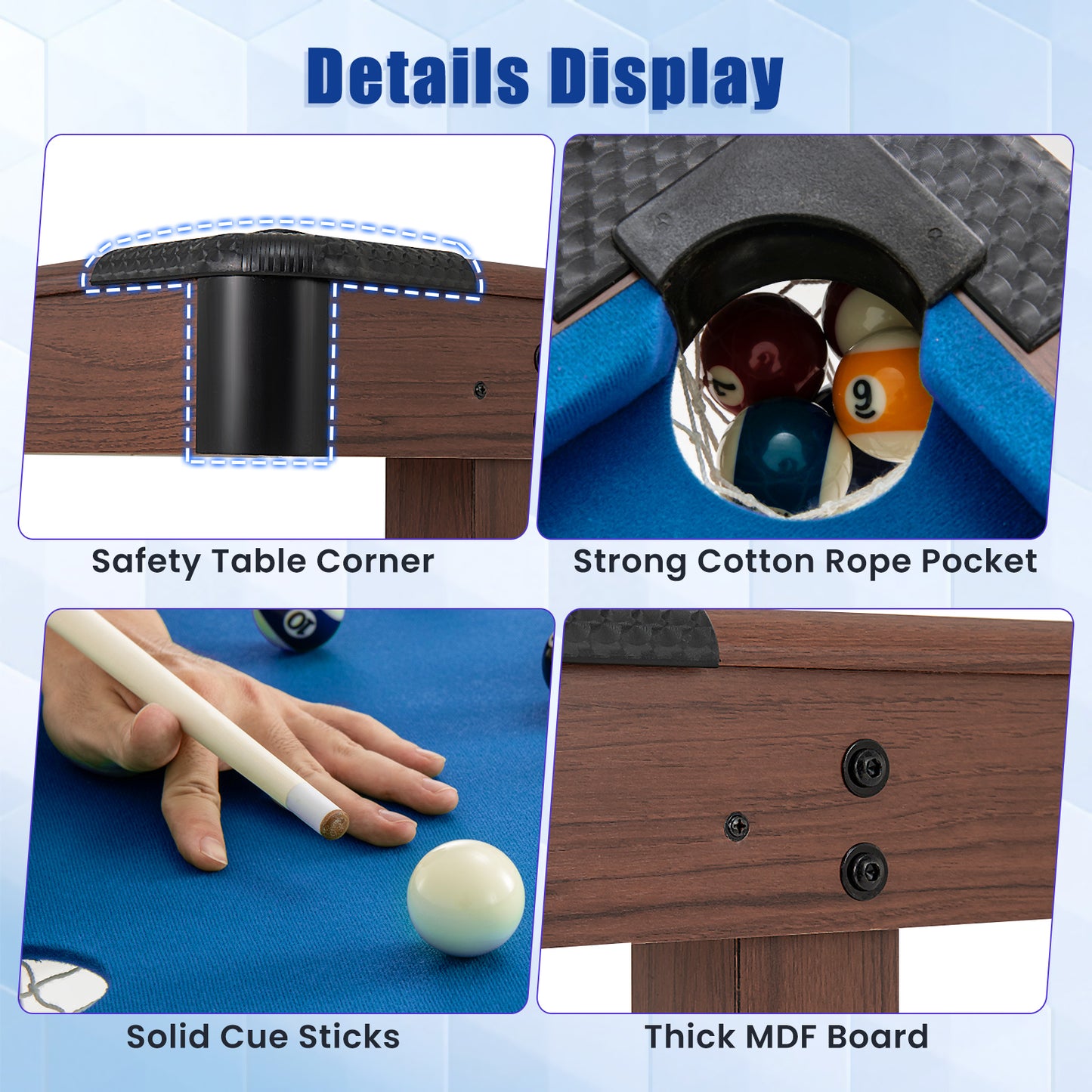 122 cm Wooden Pool Table for Kids and Adults-Blue