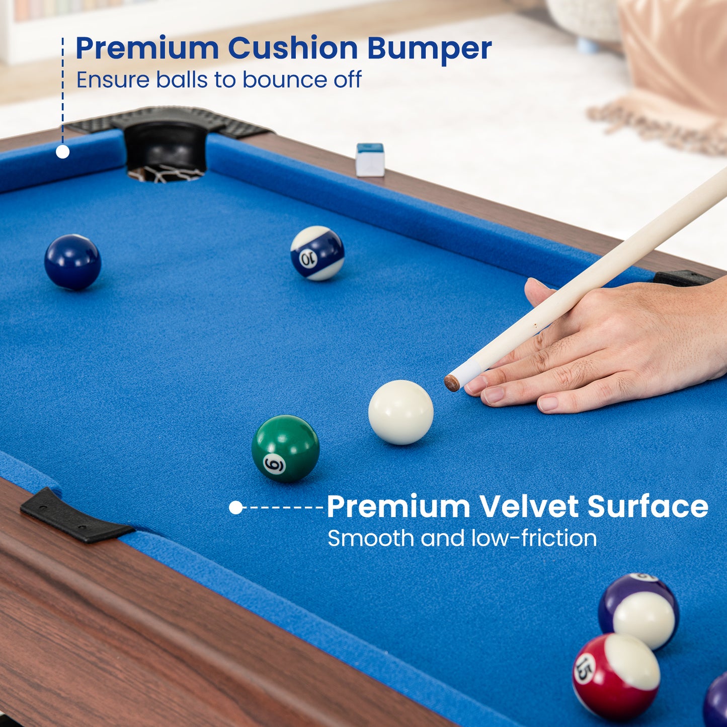 122 cm Wooden Pool Table for Kids and Adults-Blue