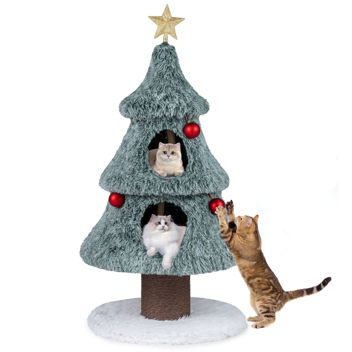 123 cm Christmas Cat Tree Modern Cat Tower with 2 Large Condos-Green