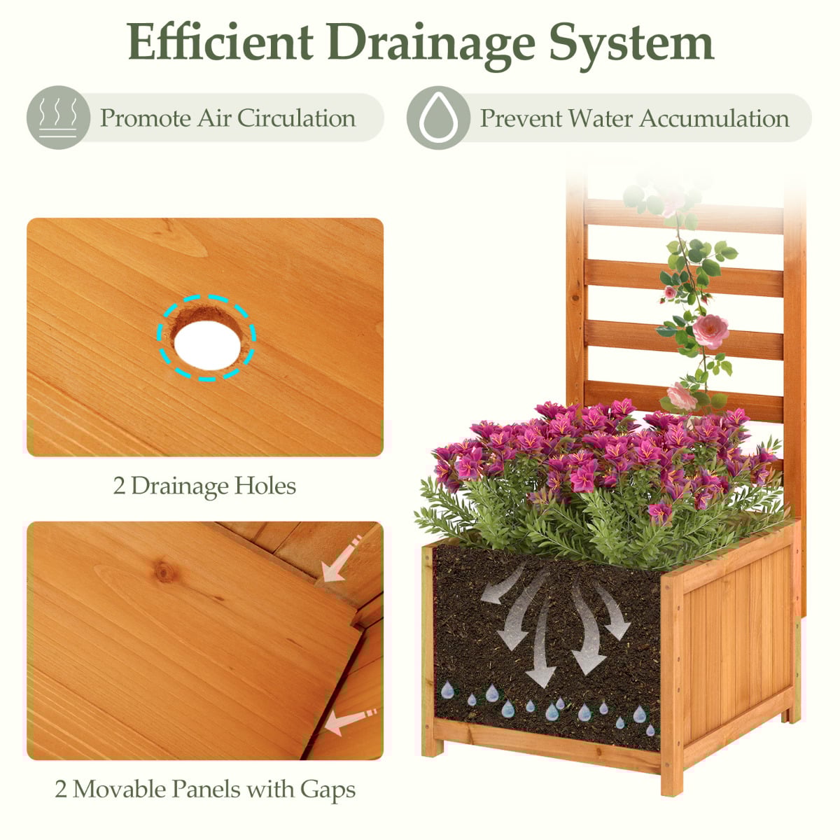 123 cm Tall Elevated Planter Box with Drainage Holes and Gaps-Orange