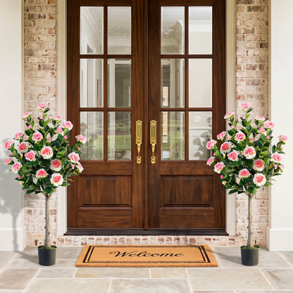 125 CM Artificial Camellia Tree Set of 1 with 27 Blossoms for Home