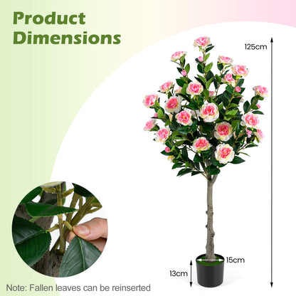 125 CM Artificial Camellia Tree Set of 1 with 27 Blossoms for Home