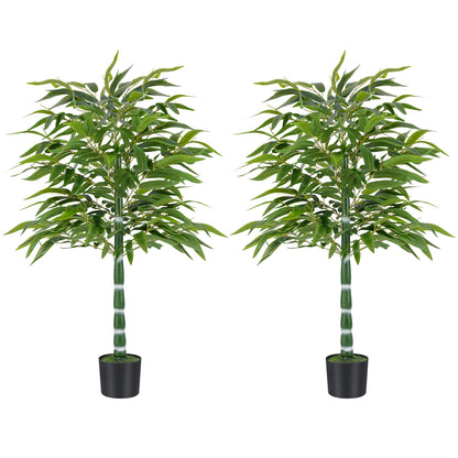 125 CM Artificial Bamboo Tree Set of 2 with Plastic Nursery Pot and Adjustable Branches