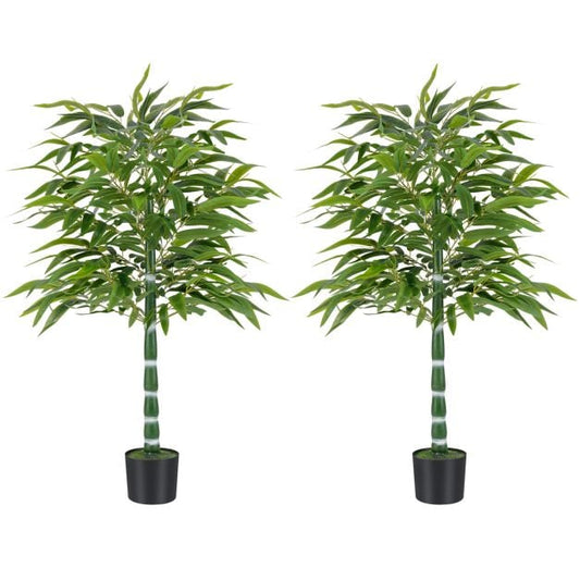 125 CM Artificial Bamboo Tree Set of 2 with Plastic Nursery Pot and Adjustable Branches