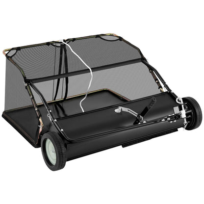 126 cm Tow-Behind Lawn Sweeper with Large-Capacity Hopper Bag-Black