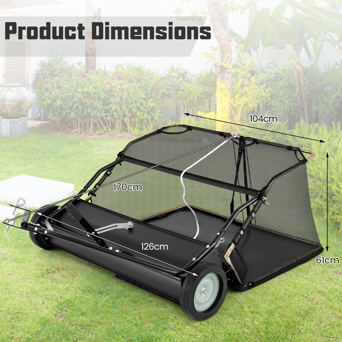 126 cm Tow-Behind Lawn Sweeper with Large-Capacity Hopper Bag-Black