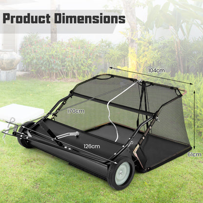 126 cm Tow-Behind Lawn Sweeper with Large-Capacity Hopper Bag-Black