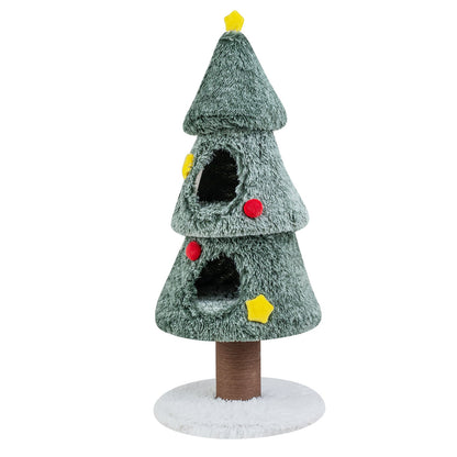 127 CM Christmas Cat Tree with 2 Condos and Scratching Post for Kittens-Green