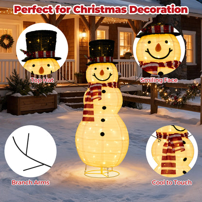 127 CM Lighted Christmas Snowman with Top Hat and Branch Arms for Holiday Decor