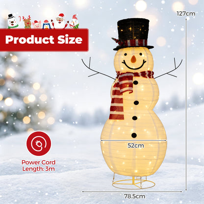 127 CM Lighted Christmas Snowman with Top Hat and Branch Arms for Holiday Decor
