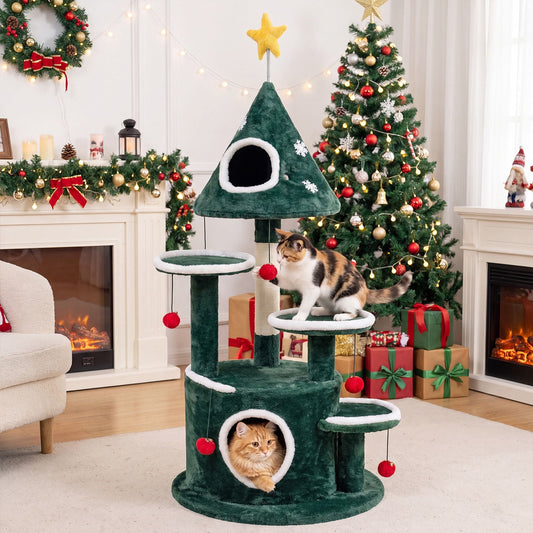 127 cm Christmas Cat Tree with 2 Condos and Sisal Scratching Post-Green