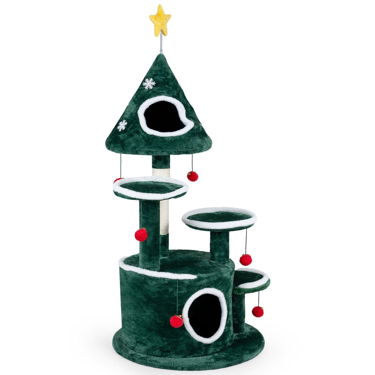 127 cm Christmas Cat Tree with 2 Condos and Sisal Scratching Post-Green