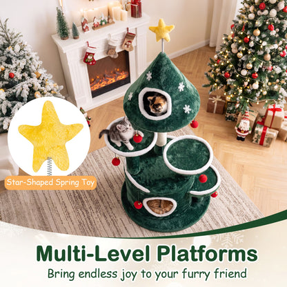 127 cm Christmas Cat Tree with 2 Condos and Sisal Scratching Post-Green