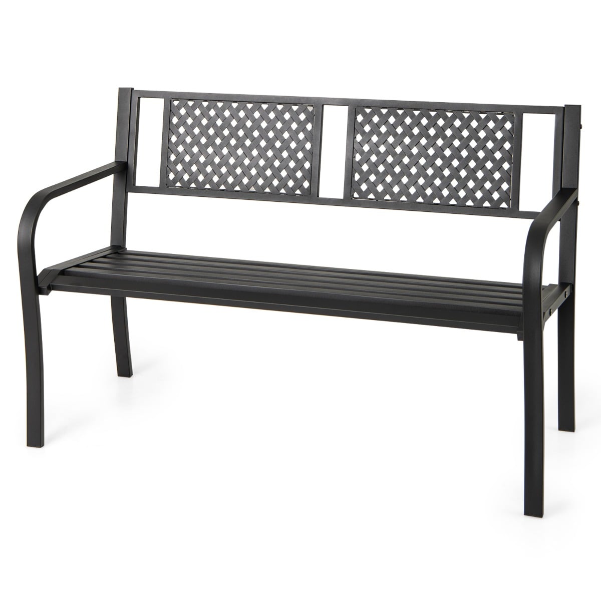 127CM Garden Bench with Patterned Backrest and Curved Armrests-Black