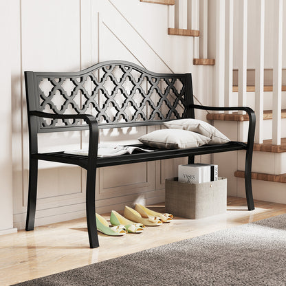 128CM Patio Bench Slatted Metal Garden Bench for 2-3 People-Black