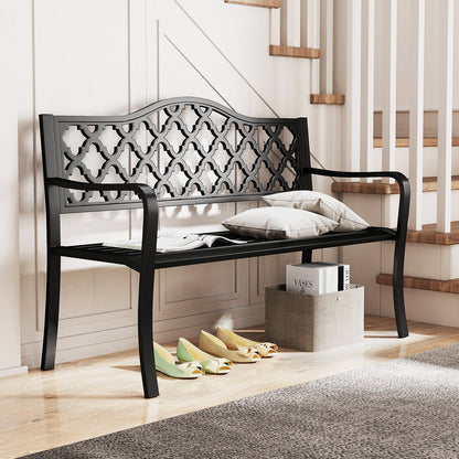 128CM Patio Bench Slatted Metal Garden Bench for 2-3 People-Black