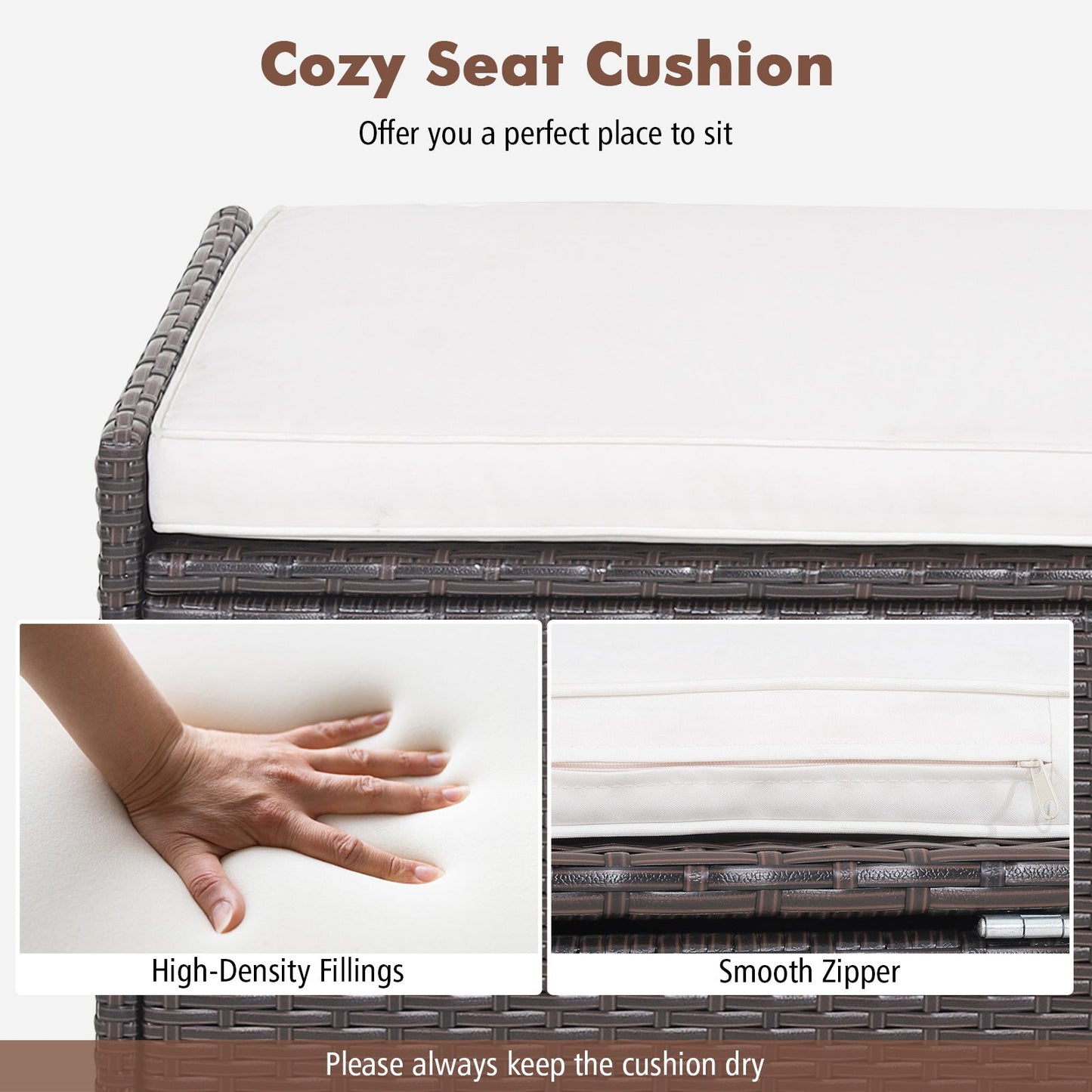 128L Patio Storage Bench with Cushion and Zippered Liner