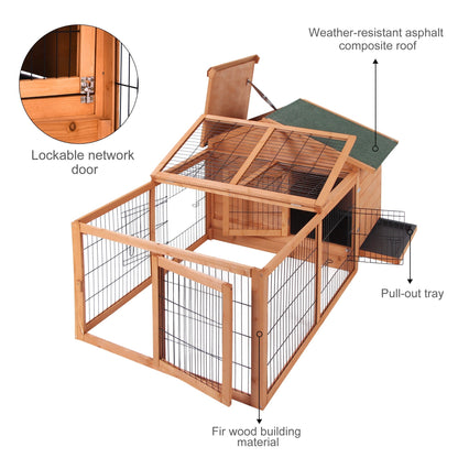 PawHut Wooden Rabbit Hutch Detachable Rabbit Cage Pet House with Openable Run & Roof Slide-out Tray