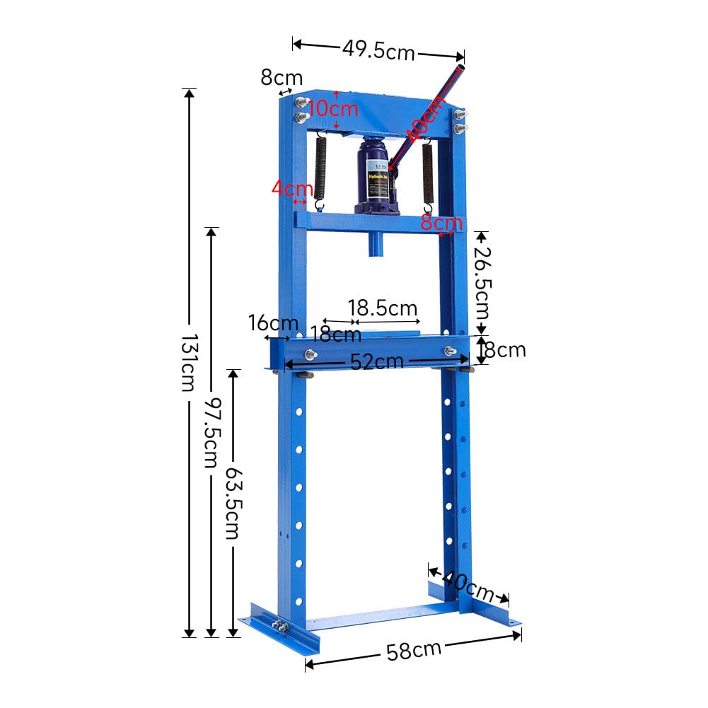 6/12/20Ton Blue Hydraulic Shop Press with Press Plates