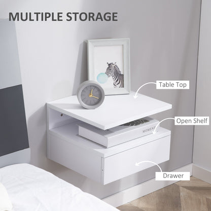 HOMCOM Set of Two Floating Bedside Tables - White