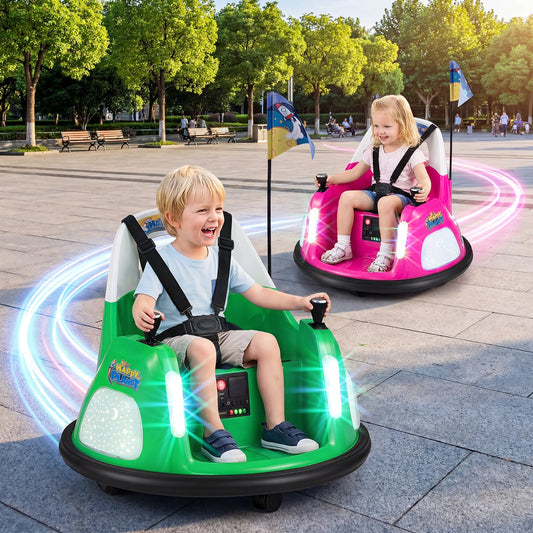 12V Bumper Car for Kids with Remote Control and Lighting Modes-Green