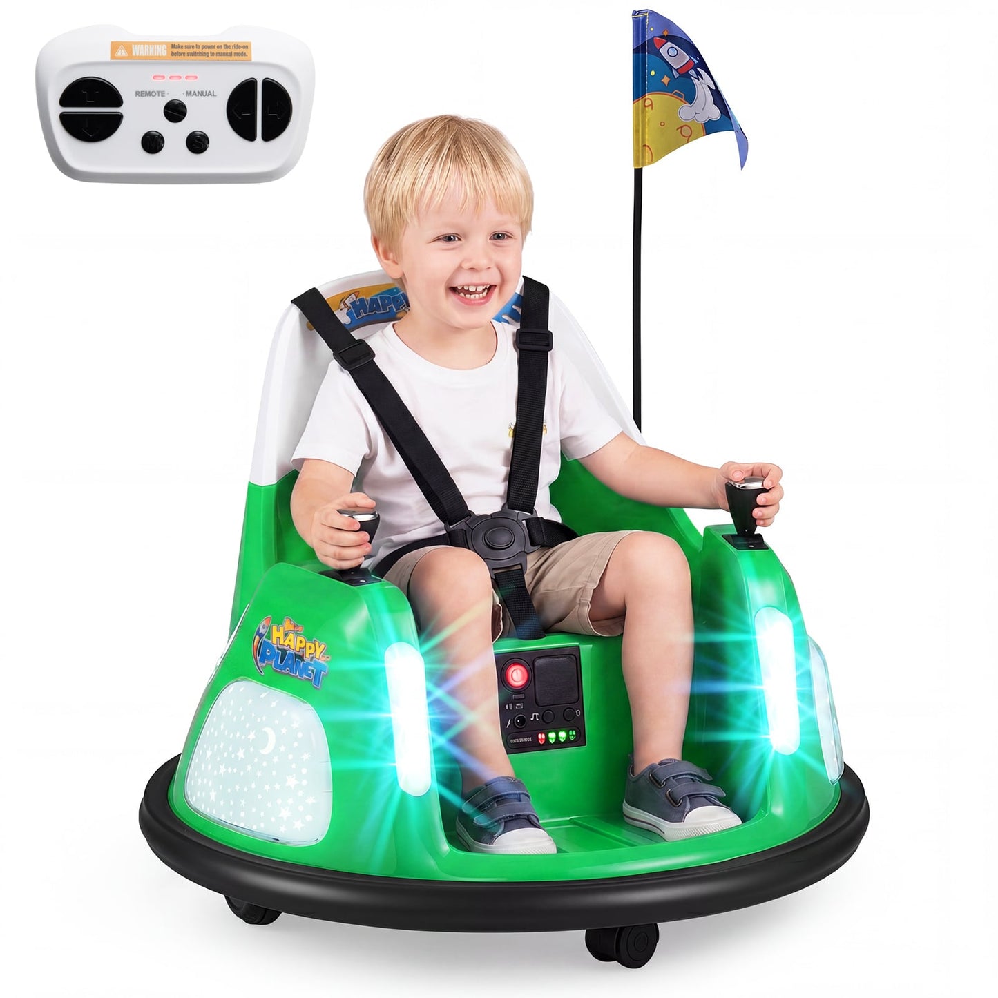 12V Bumper Car for Kids with Remote Control and Lighting Modes-Green