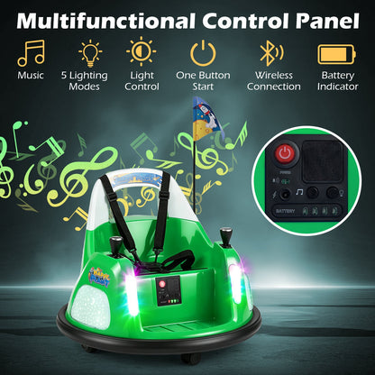 12V Bumper Car for Kids with Remote Control and Lighting Modes-Green
