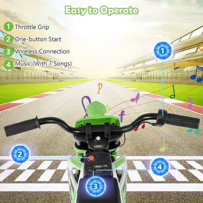 12V Kids Dirt Bike with Twist Throttle Grip Electric Motorcycle with Music-Green