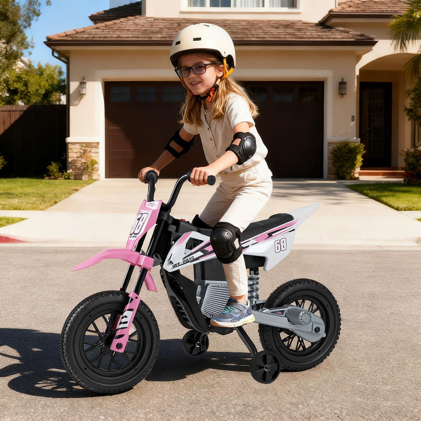 12V Kids Dirt Bike with Twist Throttle Grip Electric Motorcycle with Music-Pink
