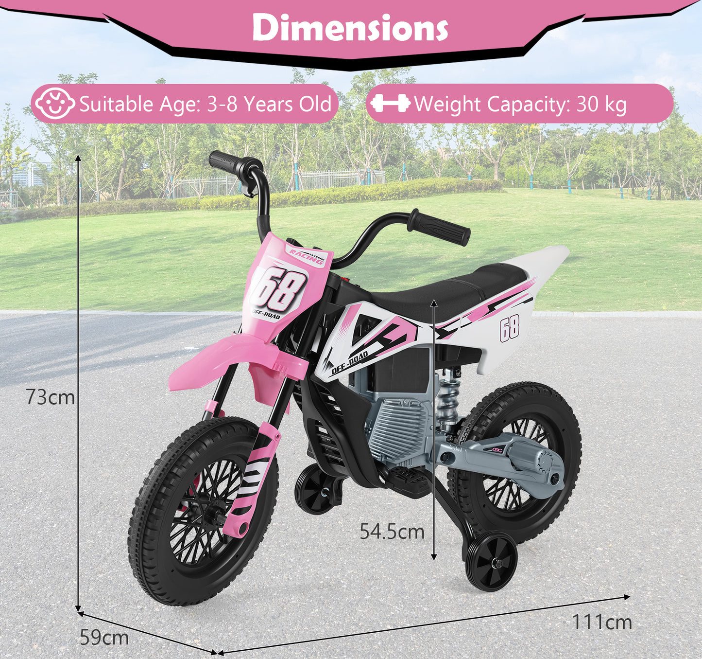 12V Kids Dirt Bike with Twist Throttle Grip Electric Motorcycle with Music-Pink