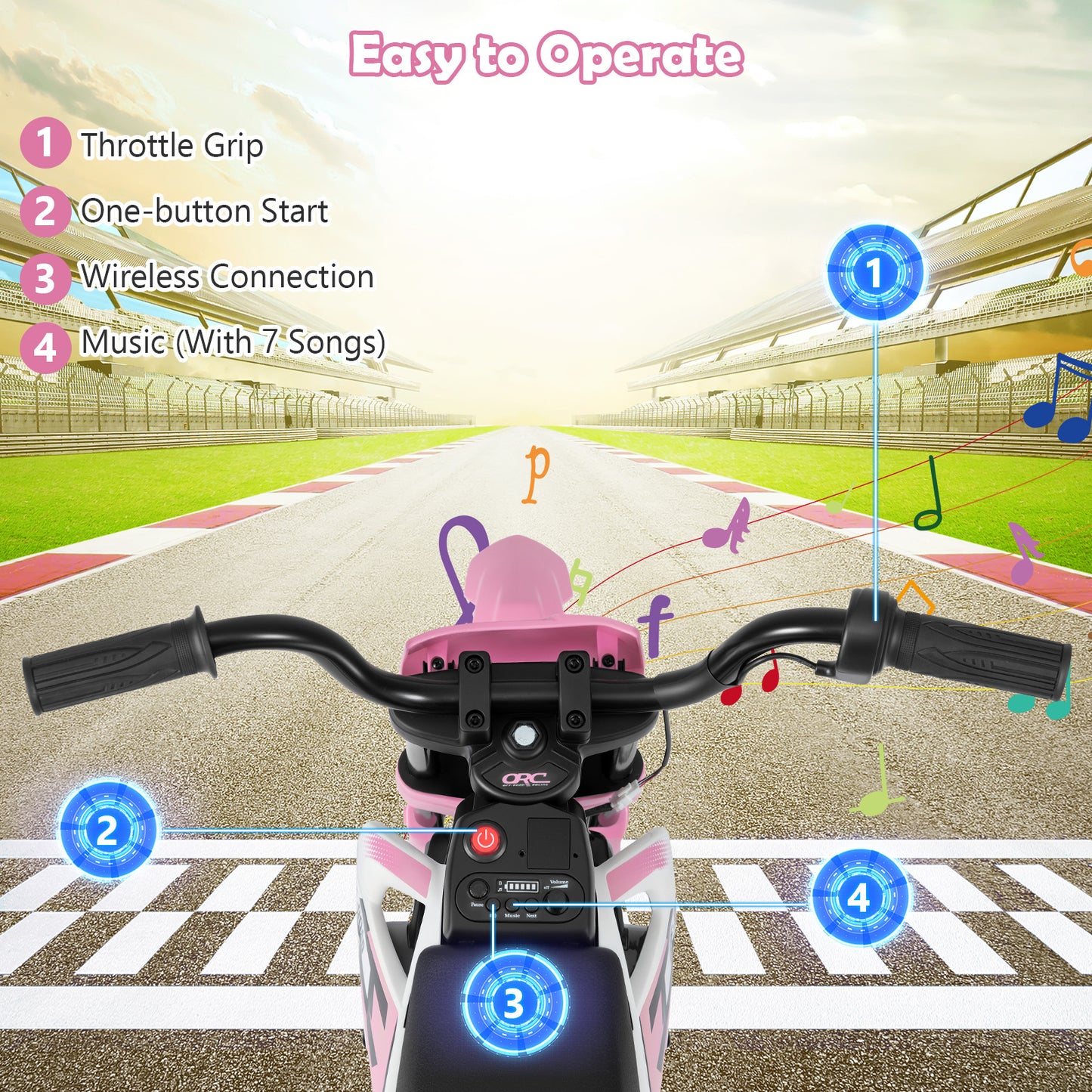 12V Kids Dirt Bike with Twist Throttle Grip Electric Motorcycle with Music-Pink