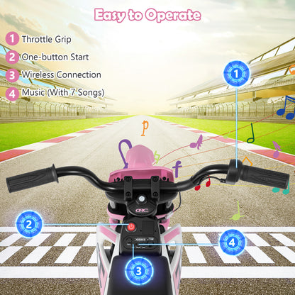 12V Kids Dirt Bike with Twist Throttle Grip Electric Motorcycle with Music-Pink
