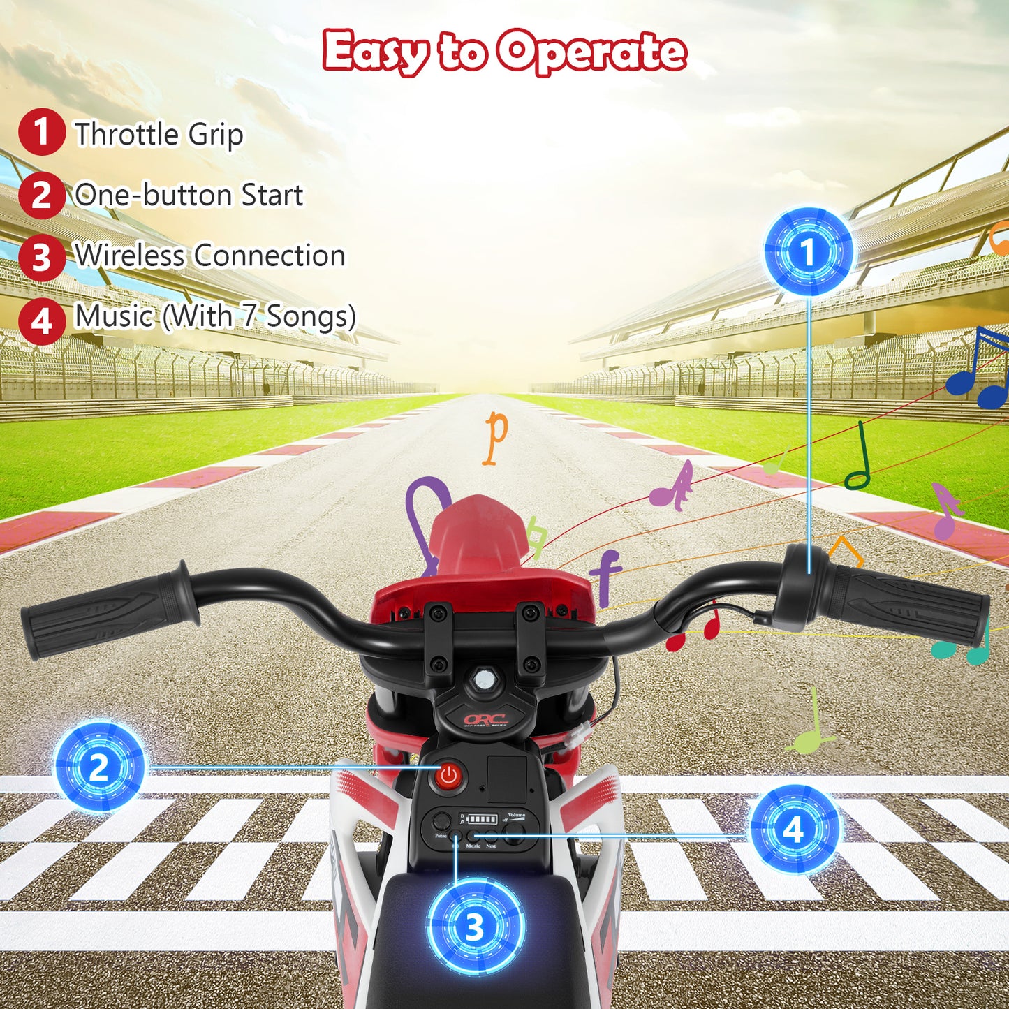 12V Kids Dirt Bike with Twist Throttle Grip Electric Motorcycle with Music-Red