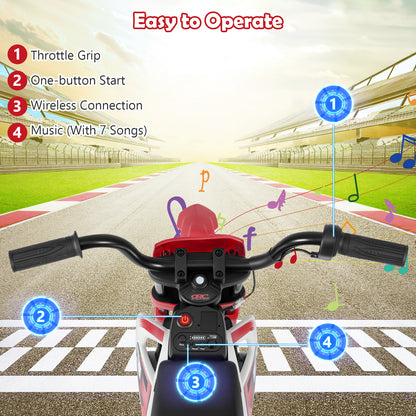 12V Kids Dirt Bike with Twist Throttle Grip Electric Motorcycle with Music-Red