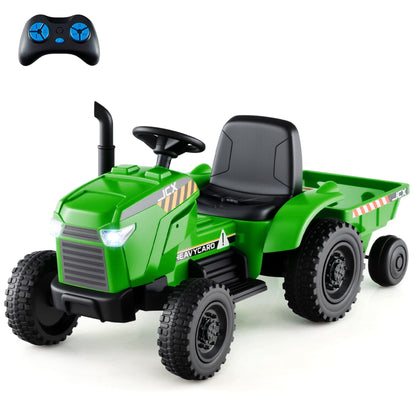 12V Kids Ride On Tractor with Trailer with Remote Control and Lights and Horn-Light Green