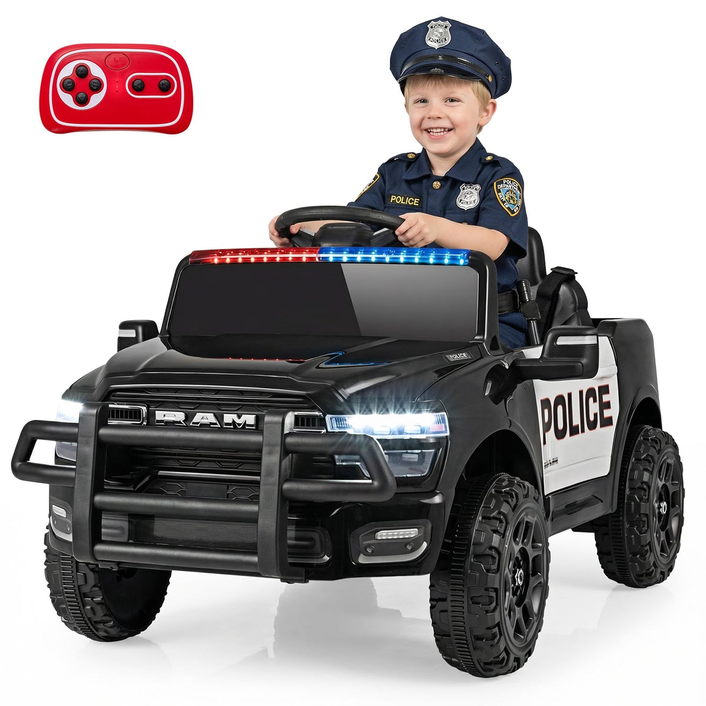 12V Licensed RAM 3500 Electric Vehicle with Remote Control Horn and Wireless Connection-Black