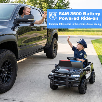 12V Licensed RAM 3500 Electric Vehicle with Remote Control Horn and Wireless Connection-Black