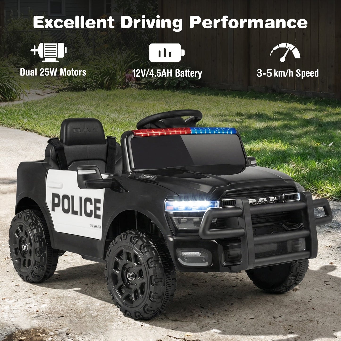 12V Licensed RAM 3500 Electric Vehicle with Remote Control Horn and Wireless Connection-Black