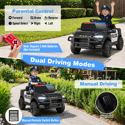 12V Licensed RAM 3500 Electric Vehicle with Remote Control Horn and Wireless Connection-Black
