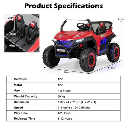12V Kids Ride on UTV 2-Seater Electric Car with Remote Control-Red