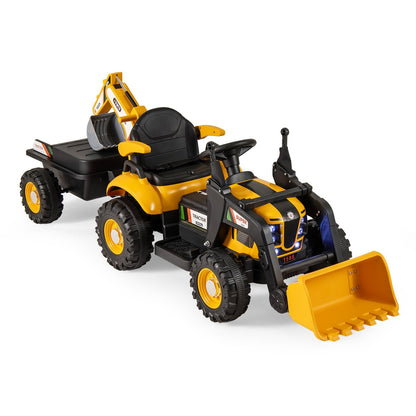 4-in-1 12V Kids Ride on Excavator and Bulldozer with Remote Control-Yellow