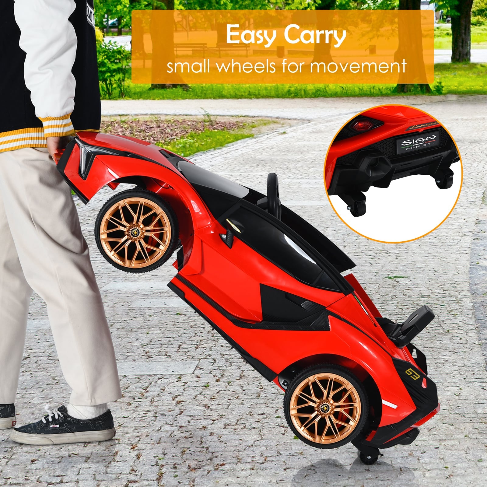 12V Battery Powered Electric Vehicle with Remote Control and LED Lights-Red