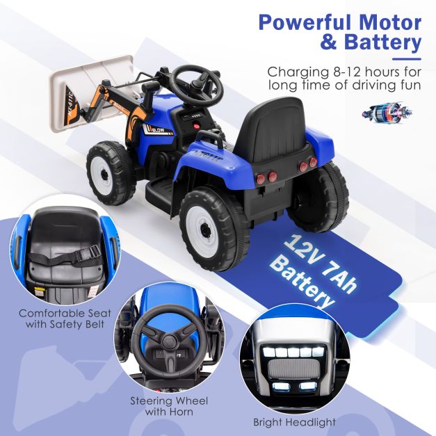 12V Battery Powered Loader Digger with Adjustable Arm and Bucket-Blue