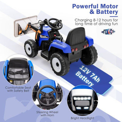 12V Battery Powered Loader Digger with Adjustable Arm and Bucket-Blue