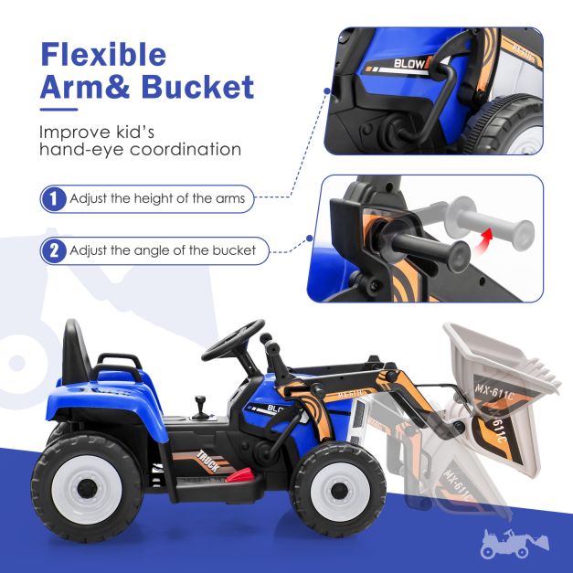 12V Battery Powered Loader Digger with Adjustable Arm and Bucket-Blue
