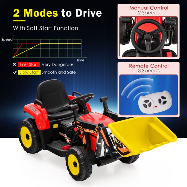 12V Battery Powered Loader Digger with Adjustable Arm and Bucket-Red