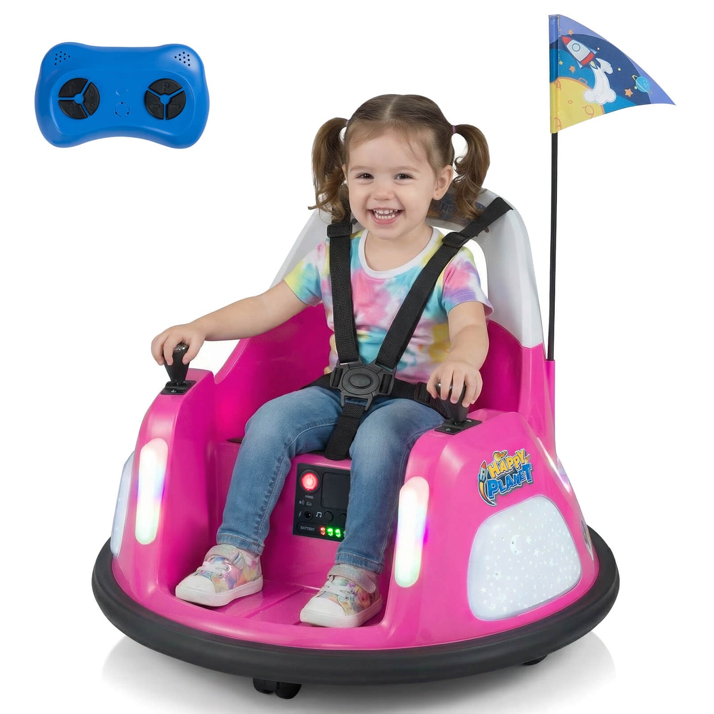 12V Bumper Car for Kids with Remote Control and Lighting Modes-Pink