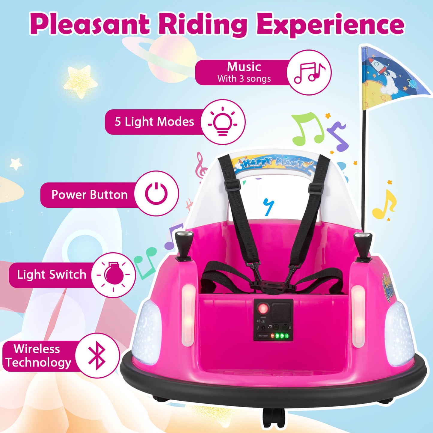 12V Bumper Car for Kids with Remote Control and Lighting Modes-Pink