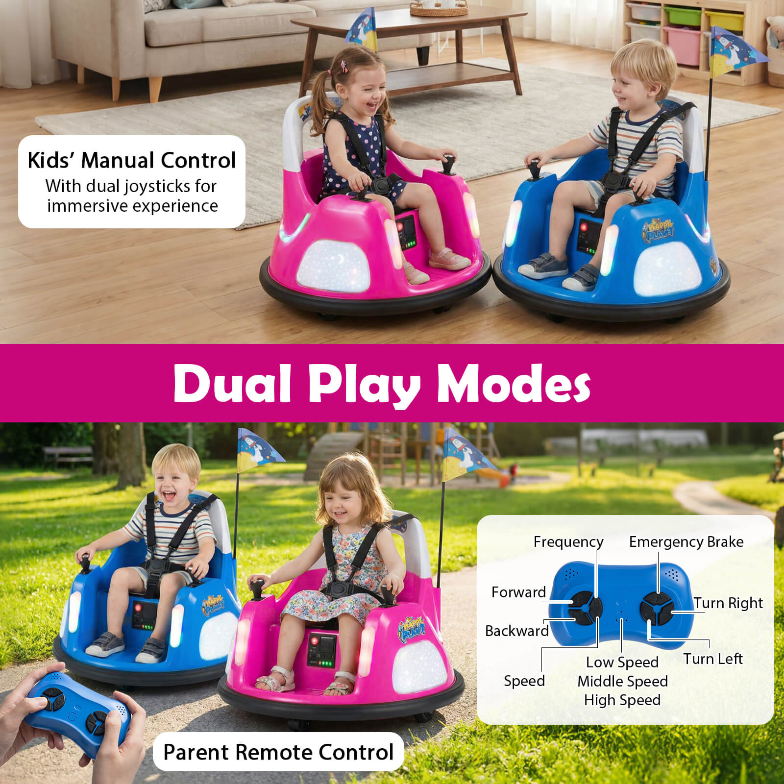 12V Bumper Car for Kids with Remote Control and Lighting Modes-Pink
